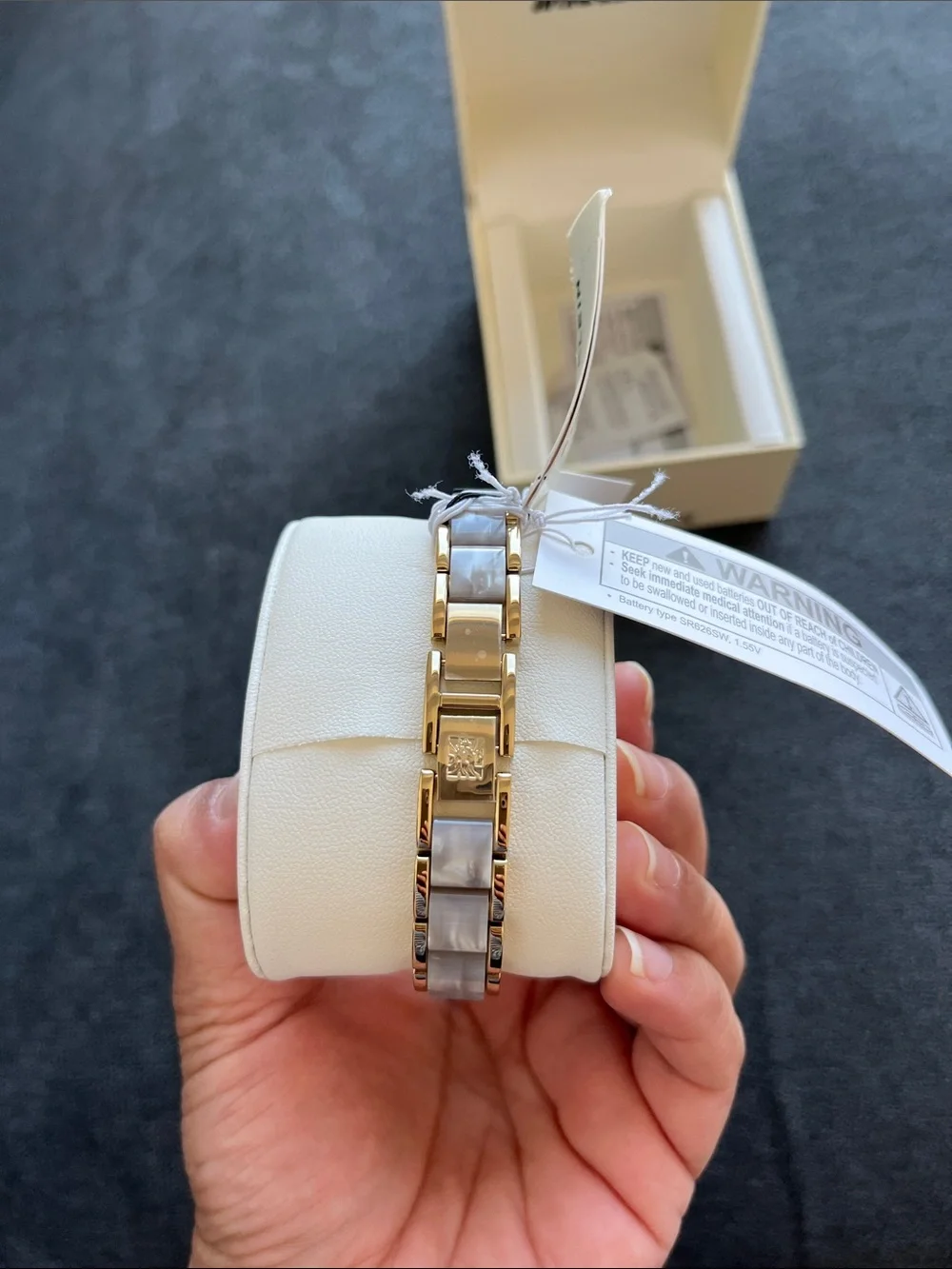 Anne Klein Gold and Gray Mother-of-Pearl Bracelet Watch